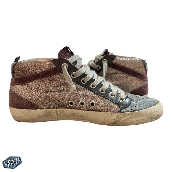 Golden Goose Women’s Mid Star Sneaker in Multi Glitter & Grey Patent Star - Picture 10 of 16
